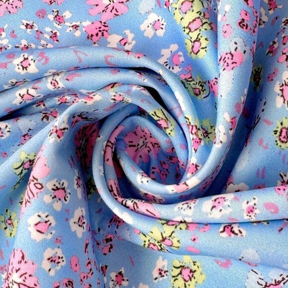 Baby Blue Boho Women's Vacation Casual Ditsy Floral Puff Sleeve Shirt - Picture 6 of 7